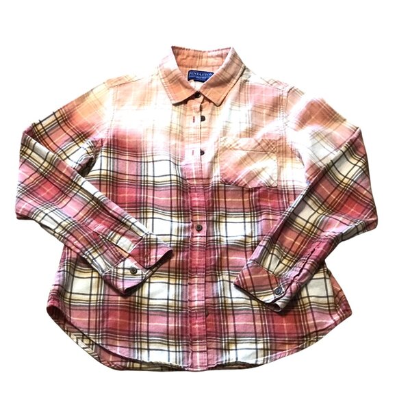 Upcycled Bleached Flannel Shirt, Women’s Size Small: Inspirational, Red Plaid - Picture 2 of 10